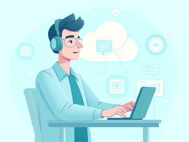 Illustration of an IT professional operating remotely providing support via cloud-based connections